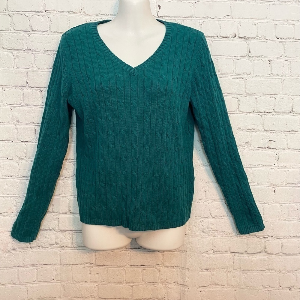 Green St. John’s Bay Cable Knot Sweater Size Medium NWOT